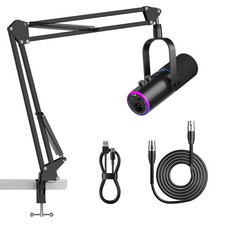 XLR/USB Podcast Microphone, Gaming Mic with Mute Button, Reverb Effects, Nois...