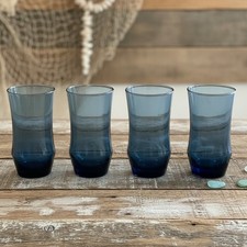 Libbey Apollo Dusky Blue Tumblers, Set of 4, Vintage Pressed Glass Drinkware