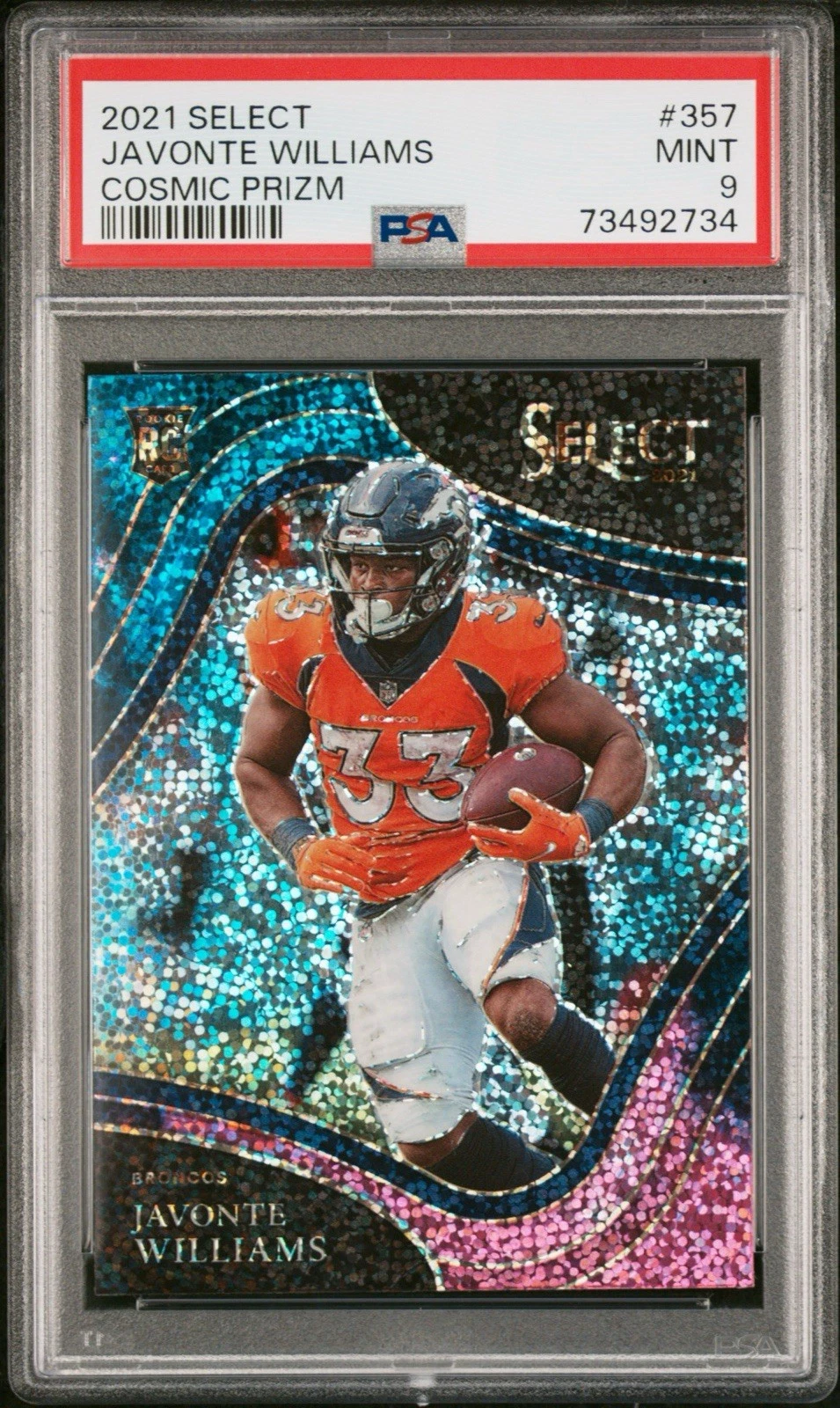 2021 Panini Select Premier Level Cosmic Prizm Javonte Williams #157 Rookie RC