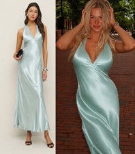 NEW! NWT Reformation Daniela Silk Halter Maxi Dress Sea Glass Bias Cut Gown 2