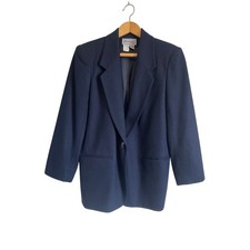 Requirements Petite blue 100 wool blazer pockets collar lined shoulder pads 10