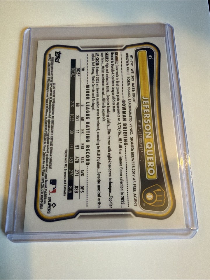 JEFERSON QUERO 2026 BOWMAN CHROME SAPPHIRE BASEBALL ROOKIE RC #42 ...