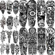COKTAK 21 Sheets Extra Large Black Temporary Tattoos For 21 Piece Set, A