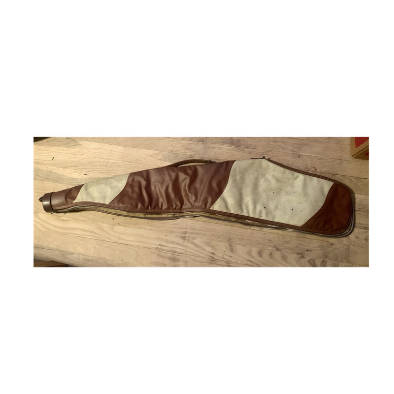 Vintage Belknap Brown/Beige Leather Rifle Gun Sleeve w/ Handle, Wildlife Print