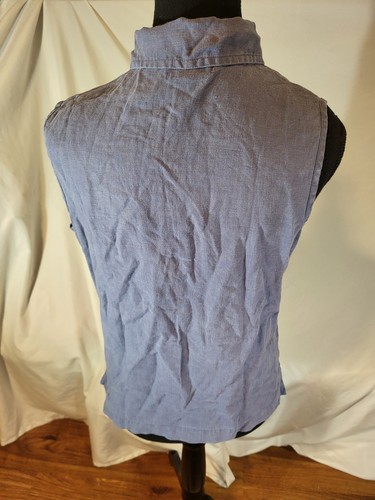Mod-O-Doc Anthropologie 100% Linen Button Blouse Sleeveless Collared Blue Top - Picture 9 of 9