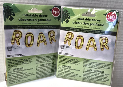 Party Decor ROAR 4 Pc Gold Color 13'' Balloons- Lot of 2 -Jungle/Lion/Tiger Theme