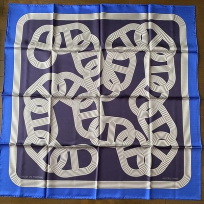 Hermes Scarf Stole Circuit 24 Faubourg Chain D'Ancre Blue Silk