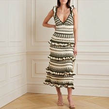 Zimmermann Devi Frill Cotton Crochet Midi Dress Size 0/AU 8/US 4 Cross Back Tie