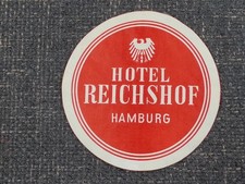 Original Vintage 1950s Luggage Hotel Reichshof Hamburg Germany Tag Label