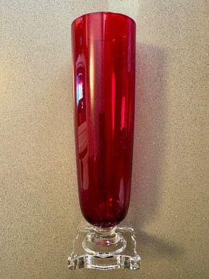 Antique SENECA #903 Slim Jim Pilsner Beer Glass Art Deco Jewel-Tone Ruby Red EUC