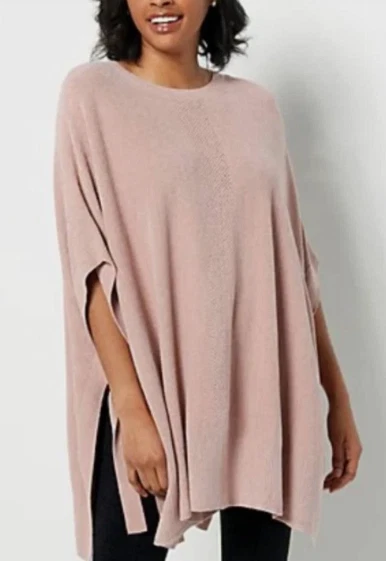 Barefoot Dreams CozyChic Ultra Lite Pink Clay Hi Low Poncho Plus 1X Side Ties