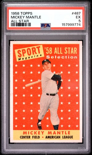 1958 TOPPS ALL STAR #487 MICKEY MANTLE PSA 5