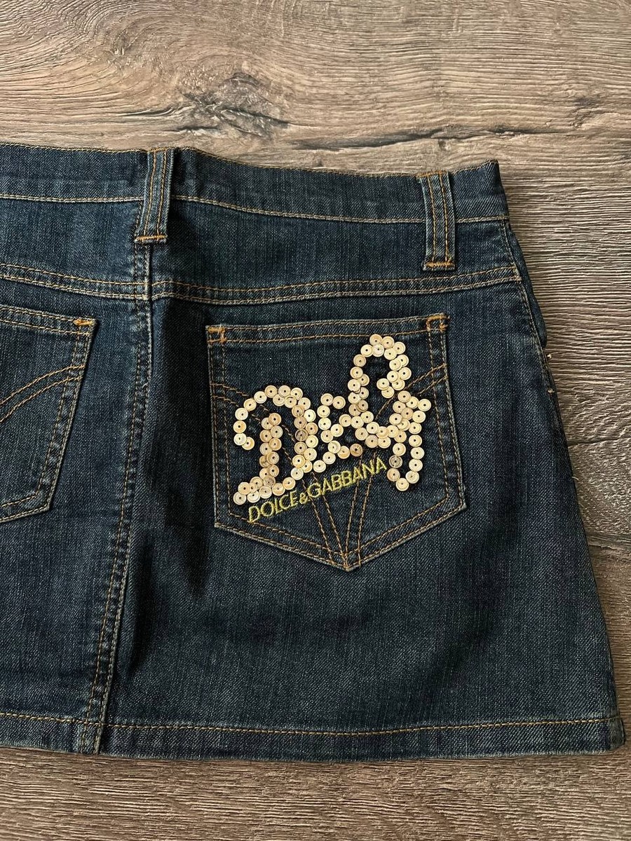 Vintage Dolce Gabbana 2000s D&G sequin large logo denim mini skirt