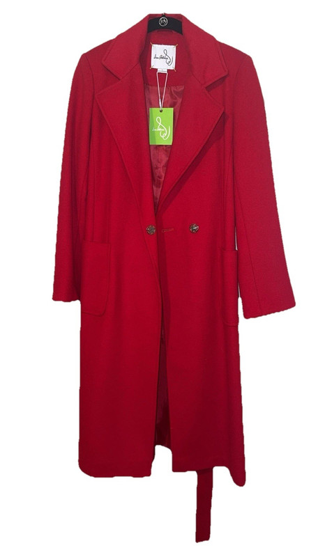 Sam Edelman Red Wrap Wool Overcoat Long Lined Belted Button Front Women 0
