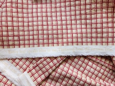 Dark red/tan small plaid fabric 1-1/6 yard x 36'' Moda Fabrics ''Oak Grove Lane''