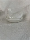 Vintage White Milk Glass Hen on Nest Dish 4.25" Long