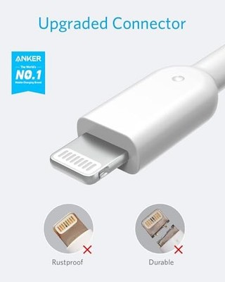 ANKER POWERLINE II LIGHTNING CABLE MFI CERTIFIED USB CHARGING CORD - WHITE