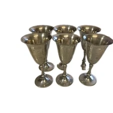 Vintage Pewter  Wine Goblets (6) Some tarnish Sheets Rockford 1875 Stamp