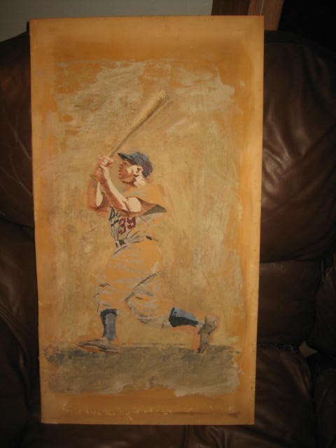1950s original oil painting Roy Campanella brooklyn dodgers 29 x 16 rare
