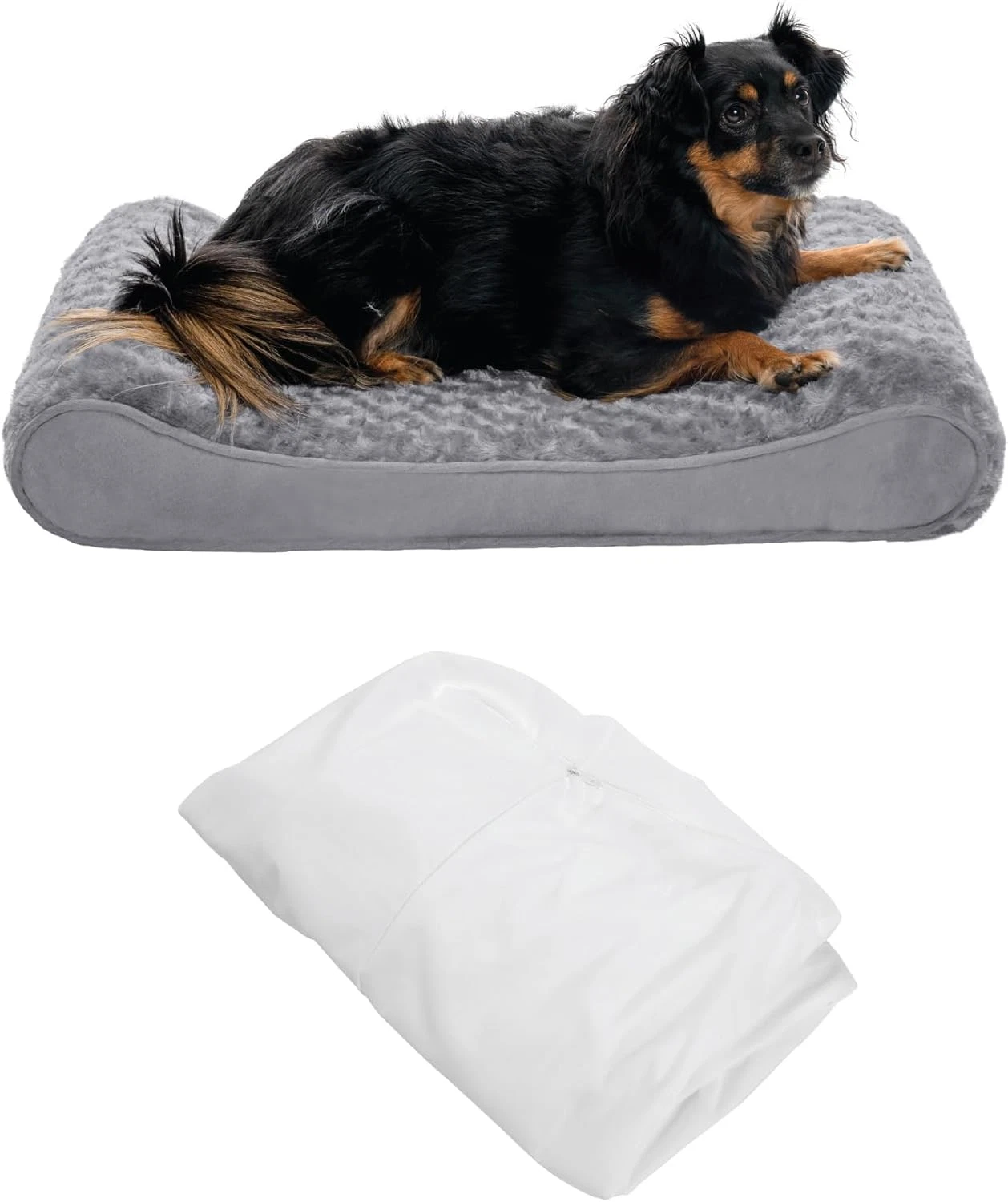 Luxe Gray Dog Bed Lounger with Waterproof Liner - Medium Size