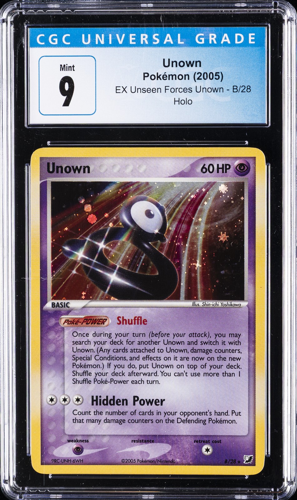 2005 POKEMON EX UNSEEN FORCES #B/28 UNOWN-HOLO CGC 9