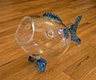 MCM Hand Blown Art Glass Fish Clear & Blue Blenko Style Vase Bowl Terrarium