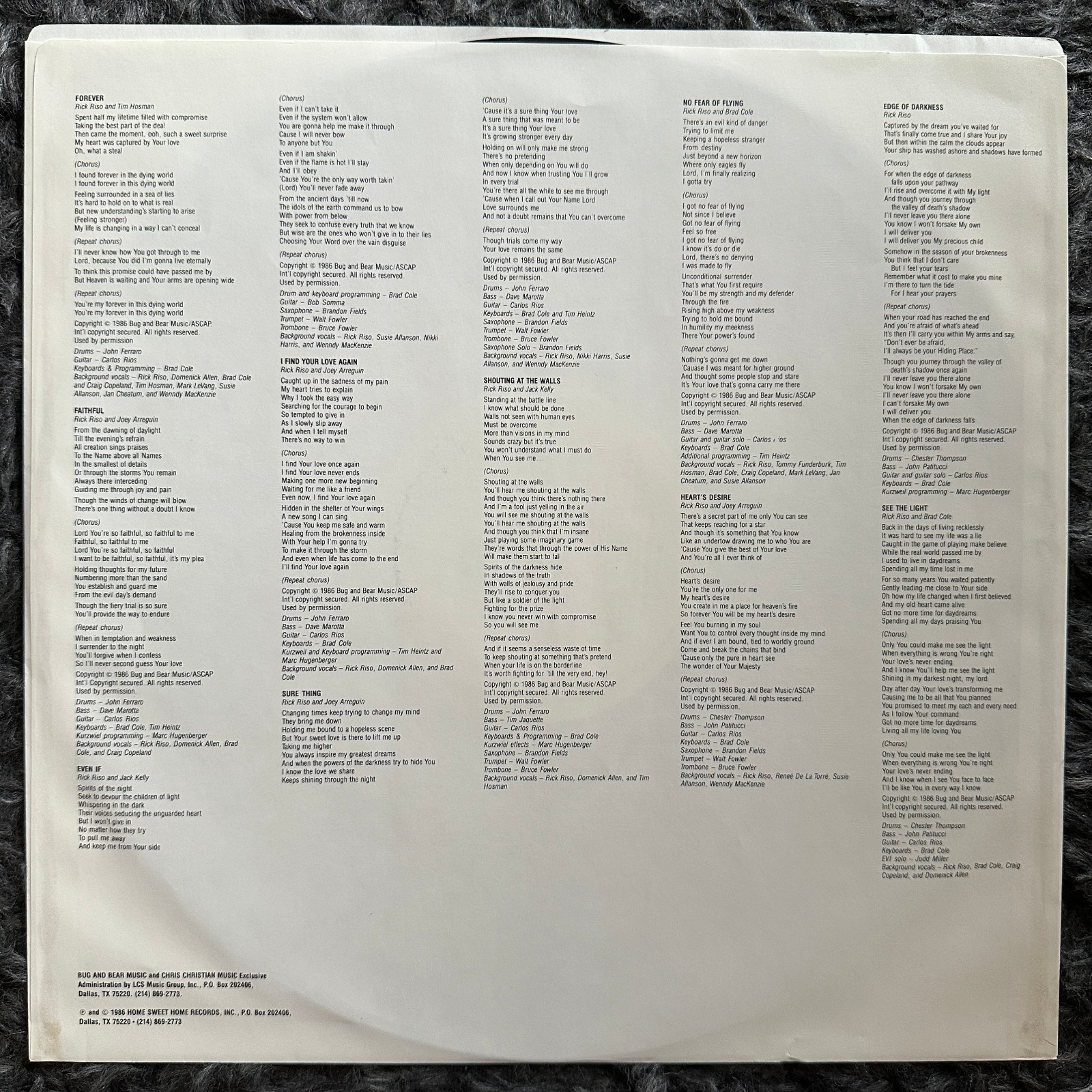 Rick Riso Shouting At The Walls Vinyl LP 1986 Christian Pop Rock AOR CCM