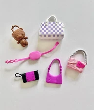 Barbie Doll PURSES 6pc LOT Bags Belt Bag Teddy Bear Checkered Pink Black
