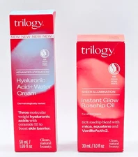Trilogy Hyaluronic Acid+ Water Cream 1.69 oz + Instant Glow Rosehip Oil 1 oz NIB