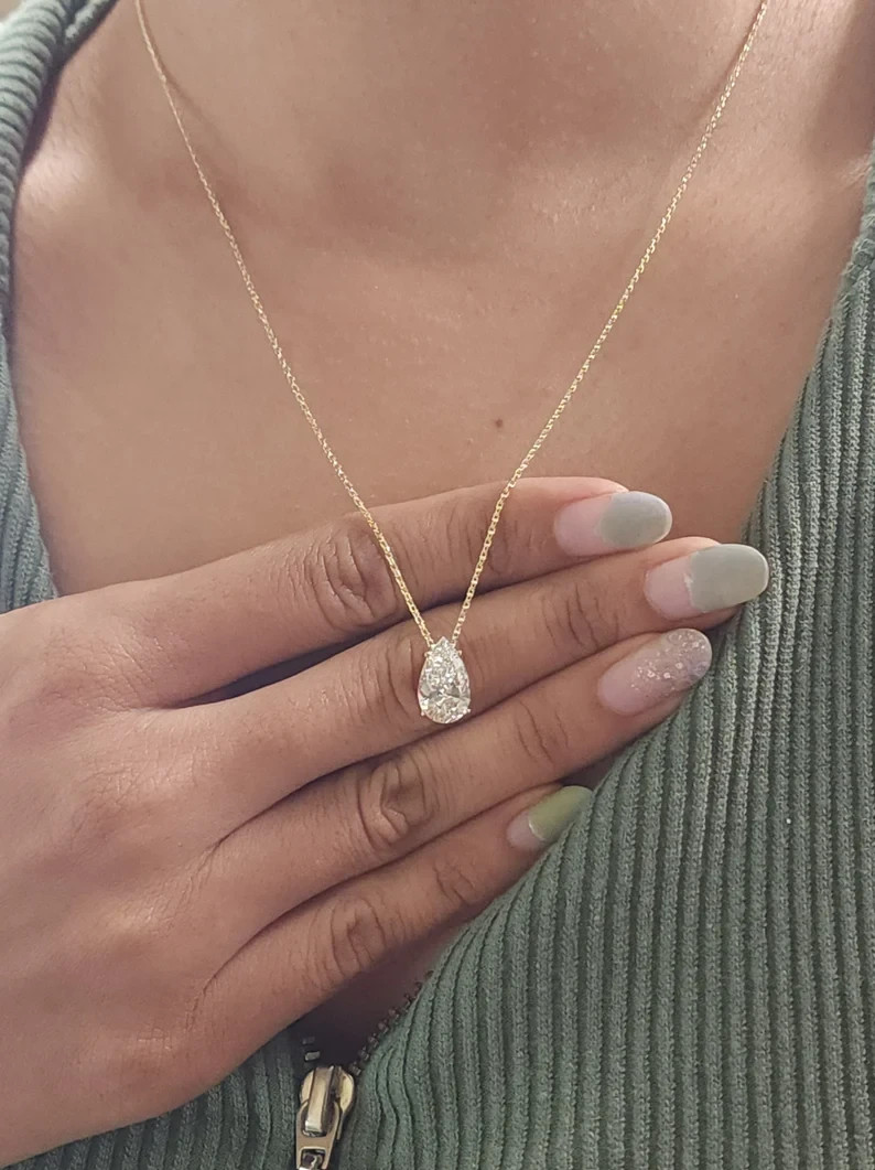 2 Ct Pear Certified Lab Grown Diamond Solitaire Teardrop Pendant 14k Yellow Gold