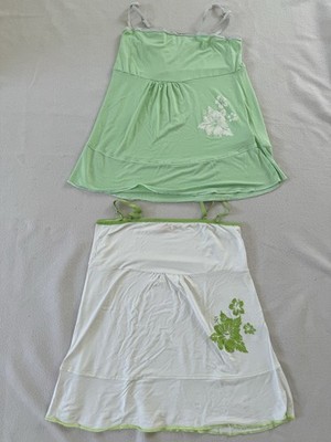 Fishbone 2 Tops Spaghettiträger Gr. XL  Babydoll weiß grün Vintage