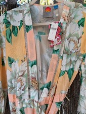 NWT Farm Rio Anthropologie Sunset Wrap Dress L Ombre Magnolia Floral Midi Yellow
