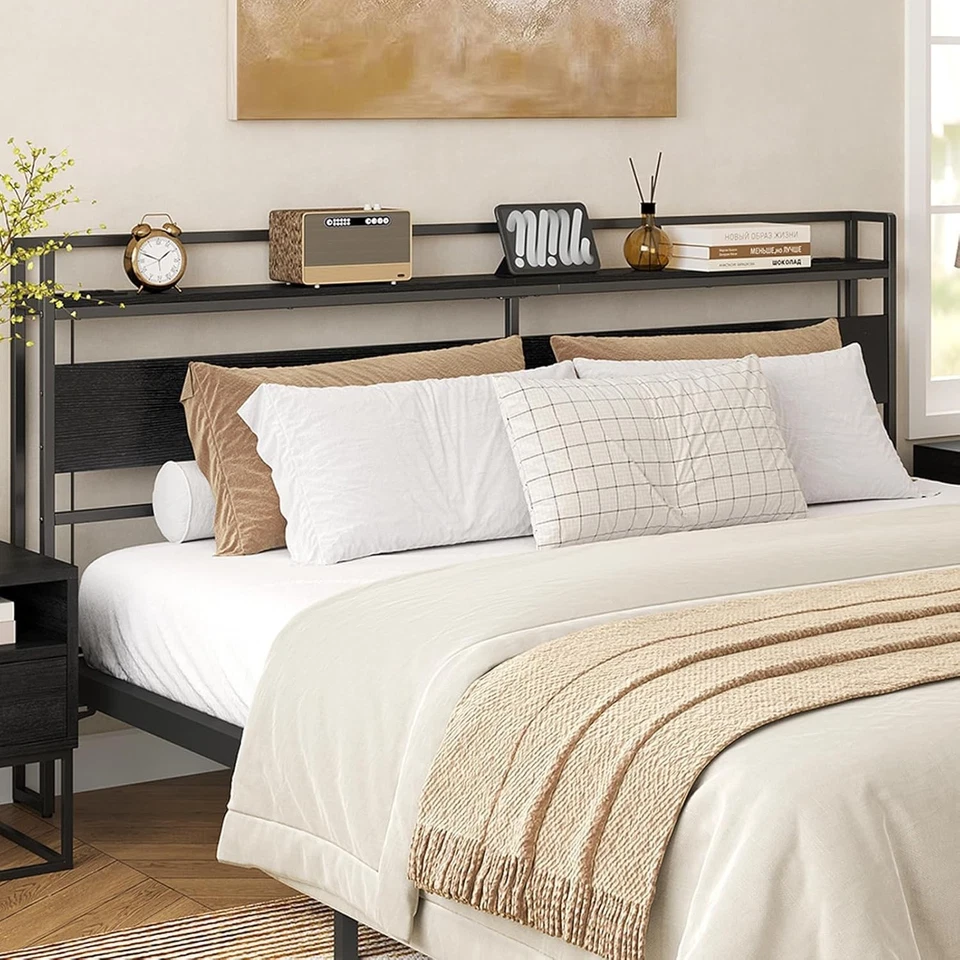 Cabecero para cama king size, tablero trasero con tomas de corriente, puerto USB, luz LED, cabecero Foto 2 de 4