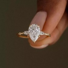 14K Yellow Gold Plated 2.2Ct Pear Cut Lab Created Diamond Women's Wedding Ring