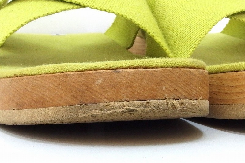 HERMES Four-Toe Canvas Cross Strap Sandals, Size 36, US6, Lime Green, Women's thumbnail 9