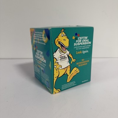 Vintage CEFTIN Tissue Box GlaxoWellcome Cefuroxime Dinosaur Pharma Ad Green Box