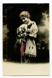 c 1920 Glamor Glamour FASHION LADY Ermine Fur Stole French Photo postcard