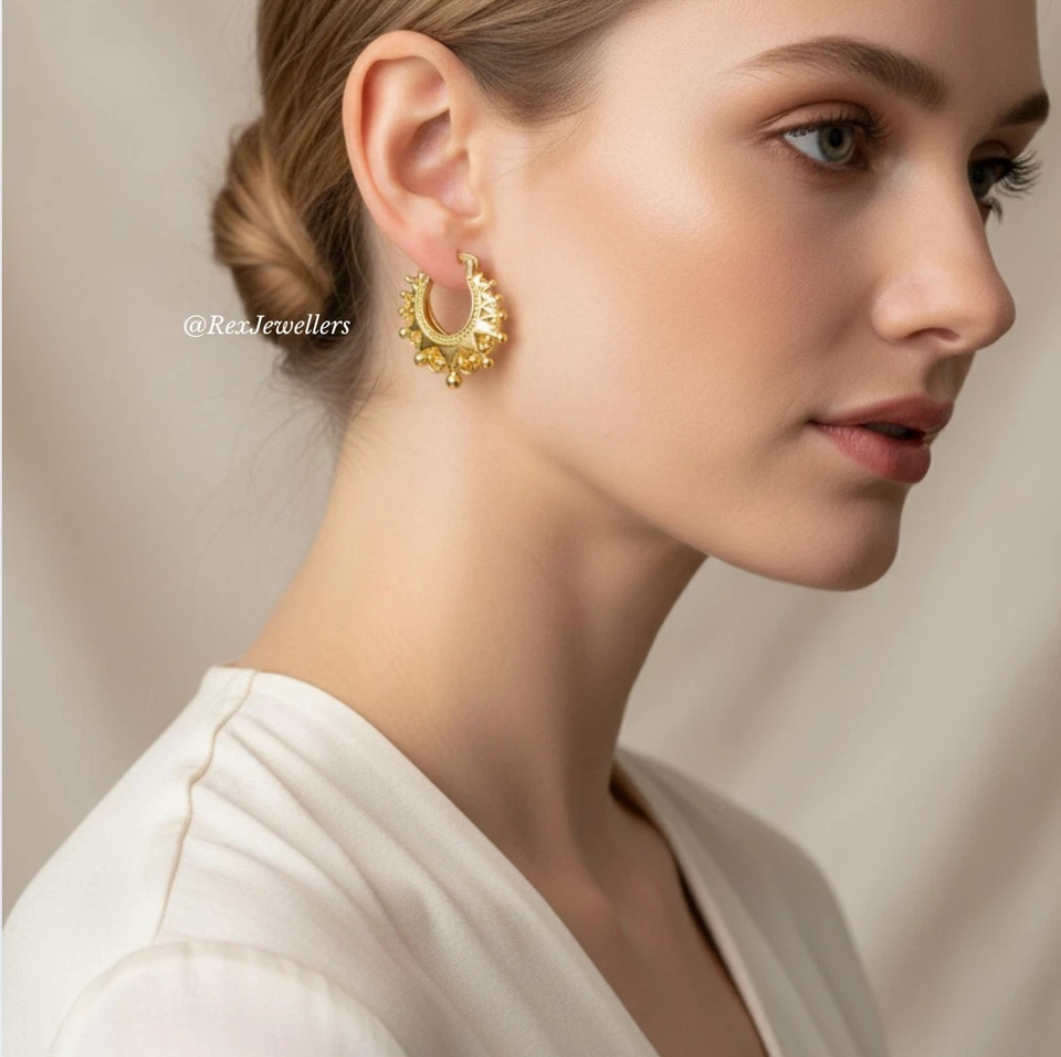 PENDIENTES CRIOLLOS GITANOS CON PÚAS DE ORO DE 9 QUILATES VICTORIANOS DE GRAN TAMAÑO RELLENOS DE ORO Foto 2 de 4