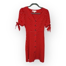 Monteau Red Button Midi Polka Dot Dress Retro Pin Up Vintage Inspired Size Small