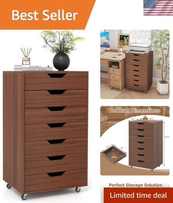 7-Drawer Storage Cabinet, Mobile File Organizer with 4 Universal Casters, Woo...