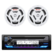 JVC Single DIN Marine Bluetooth Stereo CD Receiver, 2x 6.5" 150W White Speakers