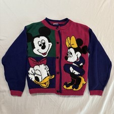 Vintage Disney Mickey Sweater youth girls Sz M 10/12 80s 90s USA Knit Cardigan