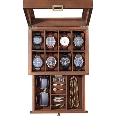 Uhrenbox mit 8 Fächern, Uhrenkasten Uhrenkoffer mit Glasdeckel Uhrenkissen, U...