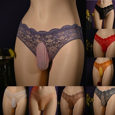 Sissy Ball Pouch Thongs for Men's Lace Floral Underwear Sexy Panties Skin