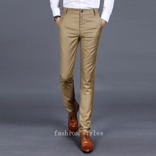 Casual Pencil Pants Mens Slim Fit Skinny Fashion Business Formal Dress Trousers
