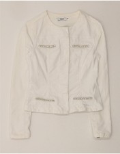 Giacca donna LIU JO crop denim IT 40 piccola cotone bianco KL05