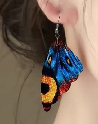 Multicolor Butterfly Wing Dangle/Drop Earrings Acrylic Hook No Stone - Image 1 of 3
