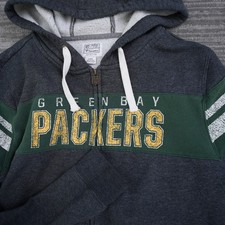Green Bay Packers Hoodie Men Gray NFL Hooded Long Sleeve Full Zip Fanatics Large