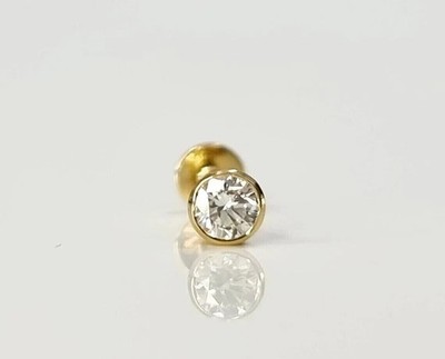 1.5mm Round Natural Diamond Women's Bezel Set Nose Piercing Pin 14K Yellow Gold