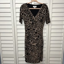 Kasper Animal Print Short Sleeve Faux Wrap Stretch Dress Office Women’s Size 8